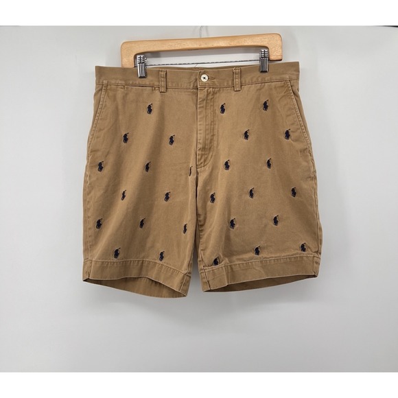 Polo Ralph Lauren Other - Polo Ralph Lauren Shorts Mens 34 Khaki All Over Pony Logo Embroidery Golf Chino